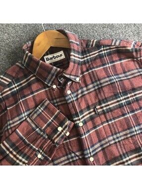 Barbour Blane Shirt Mens XL Red Blue Lightweight Flannel Tailored Plaid Button